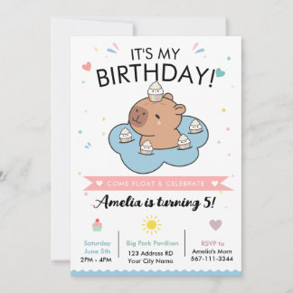 Verjaardagsuitnodiging voor Capybara Poolparty Kaart