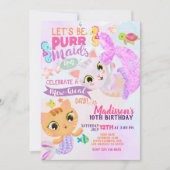 Verjaardagsuitnodiging voor Cat Mermaid Purrmaids Kaart (Voorkant)