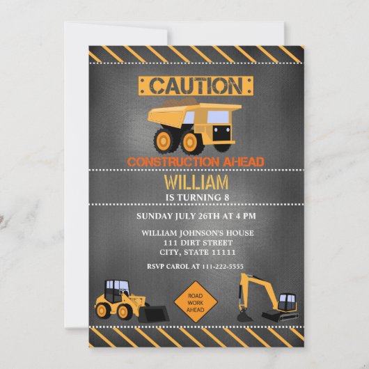 Verjaardagsuitnodiging voor Chalkboard Bouw Kaart (Voorkant)