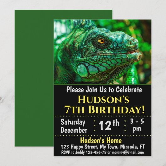 verjaardagsuitnodiging voor Chameleon Kaart (Voorkant / Achterkant)