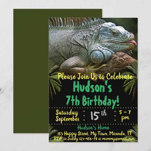 verjaardagsuitnodiging voor Chameleon Kaart (Voorkant / Achterkant)