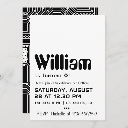 Verjaardagsuitnodiging voor computergekken kaart (Voorkant / Achterkant)