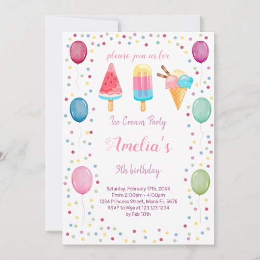 verjaardagsuitnodiging voor consumptie-ijs kaart (Voorkant)