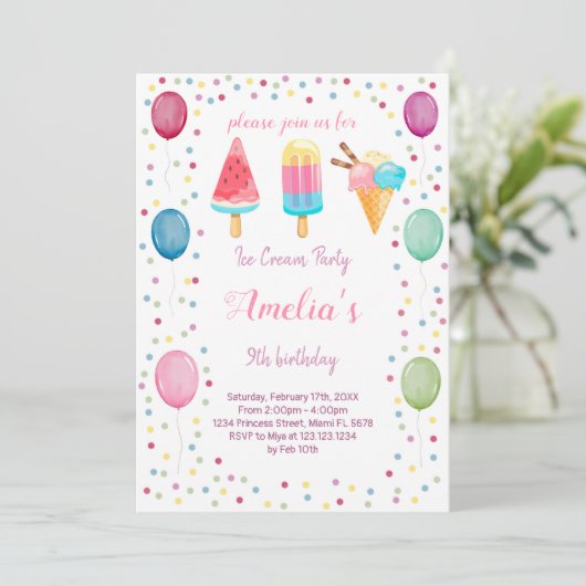 verjaardagsuitnodiging voor consumptie-ijs kaart (Staand voorkant)