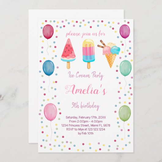 verjaardagsuitnodiging voor consumptie-ijs kaart (Voorkant / Achterkant)