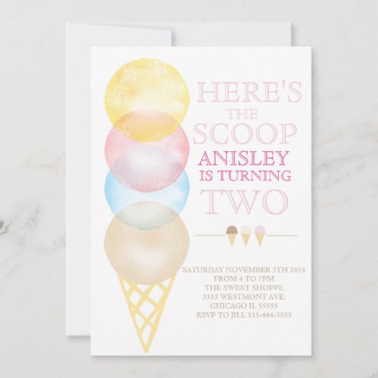 verjaardagsuitnodiging voor consumptie-ijs, waterk kaart (Voorkant)