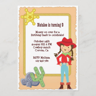 verjaardagsuitnodiging voor Cowgirl Kaart
