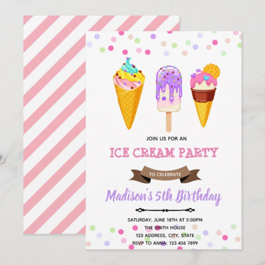 verjaardagsuitnodiging voor crème kaart (Voorkant / Achterkant)