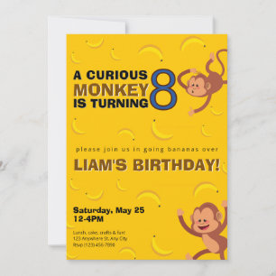 Verjaardagsuitnodiging voor Curious Monkey   Banan Kaart