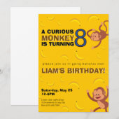Verjaardagsuitnodiging voor Curious Monkey | Banan Kaart (Voorkant / Achterkant)
