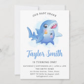 Verjaardagsuitnodiging voor Cute Baby Shark-feestj Kaart (Voorkant)