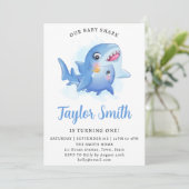 Verjaardagsuitnodiging voor Cute Baby Shark-feestj Kaart (Staand voorkant)