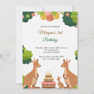 Verjaardagsuitnodiging voor Cute Kangaroo Party Kaart