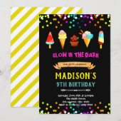 verjaardagsuitnodiging voor cute neon-ijs kaart (Voorkant / Achterkant)