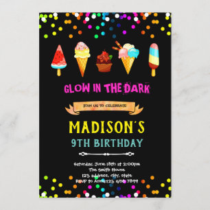 verjaardagsuitnodiging voor cute neon-ijs kaart