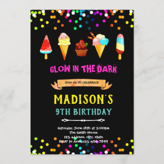 verjaardagsuitnodiging voor cute neon-ijs kaart