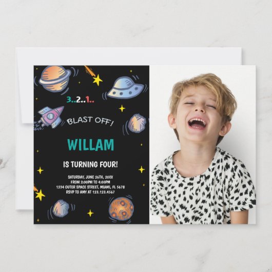 Verjaardagsuitnodiging voor de buitenruimte met fo kaart (Voorkant)