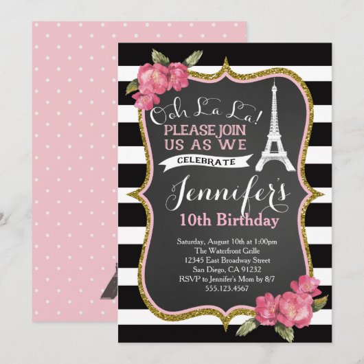 Verjaardagsuitnodiging voor de Eiffeltoren in Pari Kaart (Voorkant / Achterkant)