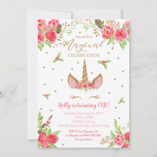 Verjaardagsuitnodiging voor de kersteenhoorn kaart (Voorkant)