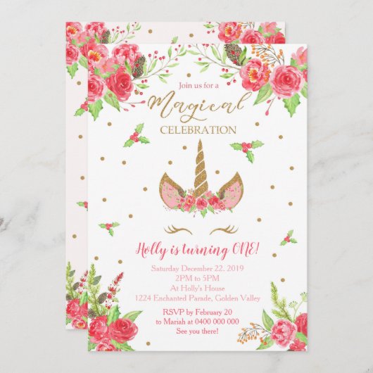 Verjaardagsuitnodiging voor de kersteenhoorn kaart (Voorkant / Achterkant)