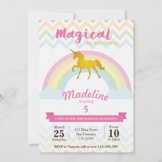 verjaardagsuitnodiging voor de mousserende regenbo kaart (Voorkant)