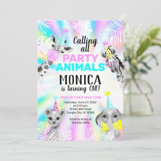 verjaardagsuitnodiging voor dieren kaart (Staand voorkant)