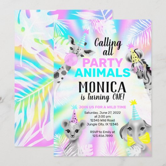 verjaardagsuitnodiging voor dieren kaart (Voorkant / Achterkant)