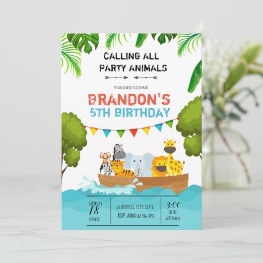 verjaardagsuitnodiging voor dieren kaart (Staand voorkant)