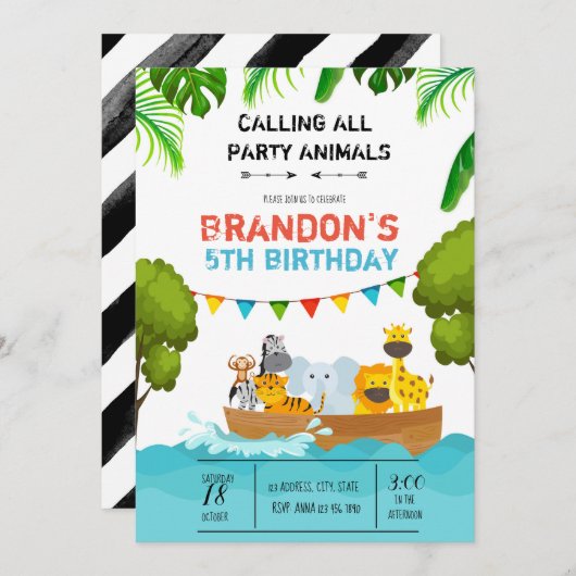 verjaardagsuitnodiging voor dieren kaart (Voorkant / Achterkant)