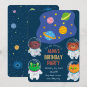 Verjaardagsuitnodiging voor dierenastronauten kaart (Voorkant / Achterkant)