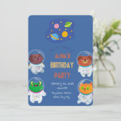 Verjaardagsuitnodiging voor dierenastronauten kaart (Staand voorkant)