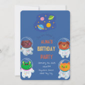 Verjaardagsuitnodiging voor dierenastronauten kaart (Voorkant)