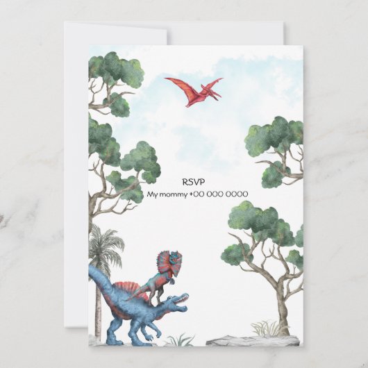 Verjaardagsuitnodiging voor dinosaur jongen kaart (Achterkant)