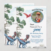 Verjaardagsuitnodiging voor dinosaur jongen kaart (Voorkant / Achterkant)