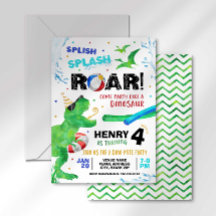 Verjaardagsuitnodiging voor dinosaurusbazenpoolfee