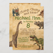 Verjaardagsuitnodiging voor dinosaurussen, Rawr In Kaart (Voorkant / Achterkant)