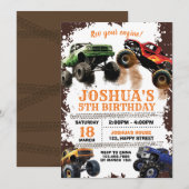 Verjaardagsuitnodiging voor Dirt Monster Truck Kaart (Voorkant / Achterkant)