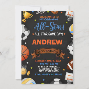 Verjaardagsuitnodiging voor Editable All Star Spor Kaart