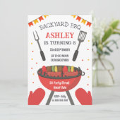 Verjaardagsuitnodiging voor een BBQ in de achtertu Kaart (Staand voorkant)