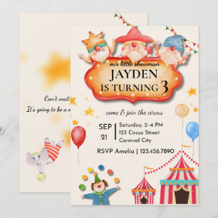 Verjaardagsuitnodiging voor een circus die je zelf kaart