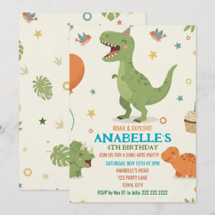 Verjaardagsuitnodiging voor een Cute Dino Kaart