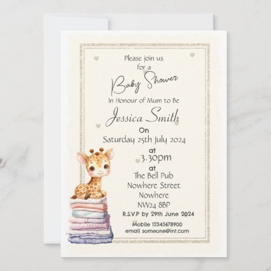 Verjaardagsuitnodiging voor een Cute Giraffe Baby  Kaart (Voorkant)