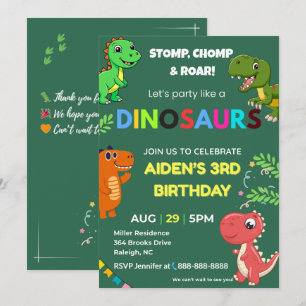 Verjaardagsuitnodiging voor een dinosaurus die je kaart