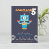 Verjaardagsuitnodiging voor een leuke robotjongen kaart (Staand voorkant)