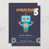 Verjaardagsuitnodiging voor een leuke robotjongen kaart (Voorkant / Achterkant)