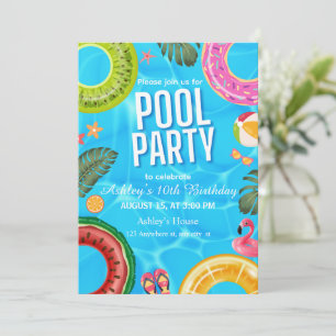 Verjaardagsuitnodiging voor een Pool Party Kaart