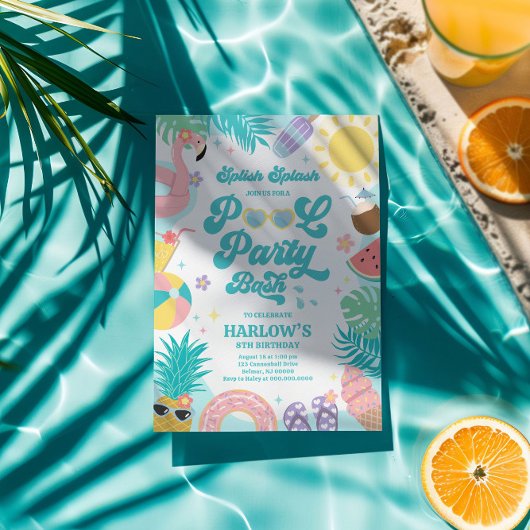 Verjaardagsuitnodiging voor een Pool Party Kaart