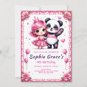 Verjaardagsuitnodiging voor een schattig roze pand kaart