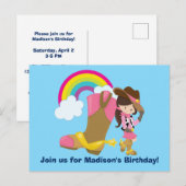 Verjaardagsuitnodiging voor een schattige cowgirl  briefkaart (Voorkant / Achterkant)