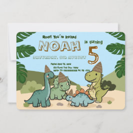 Verjaardagsuitnodiging voor een schattige dinosaur kaart